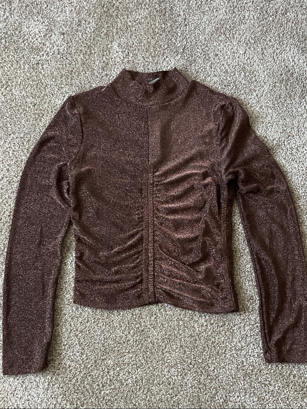 Metallic Ruched Mock Neck Top